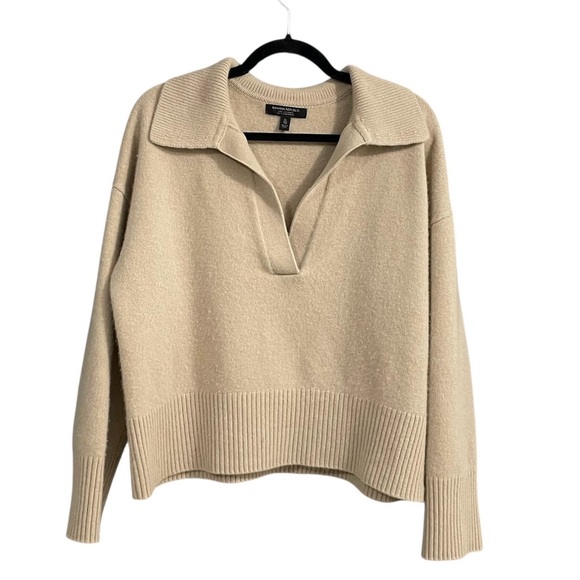 Banana Republic Beige Luna Cashmere Jumper Polo Tan Collared Sweater XL - Picture 11 of 14